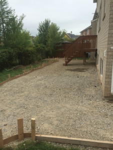 Wooden perimeter constructed for backyard walkway